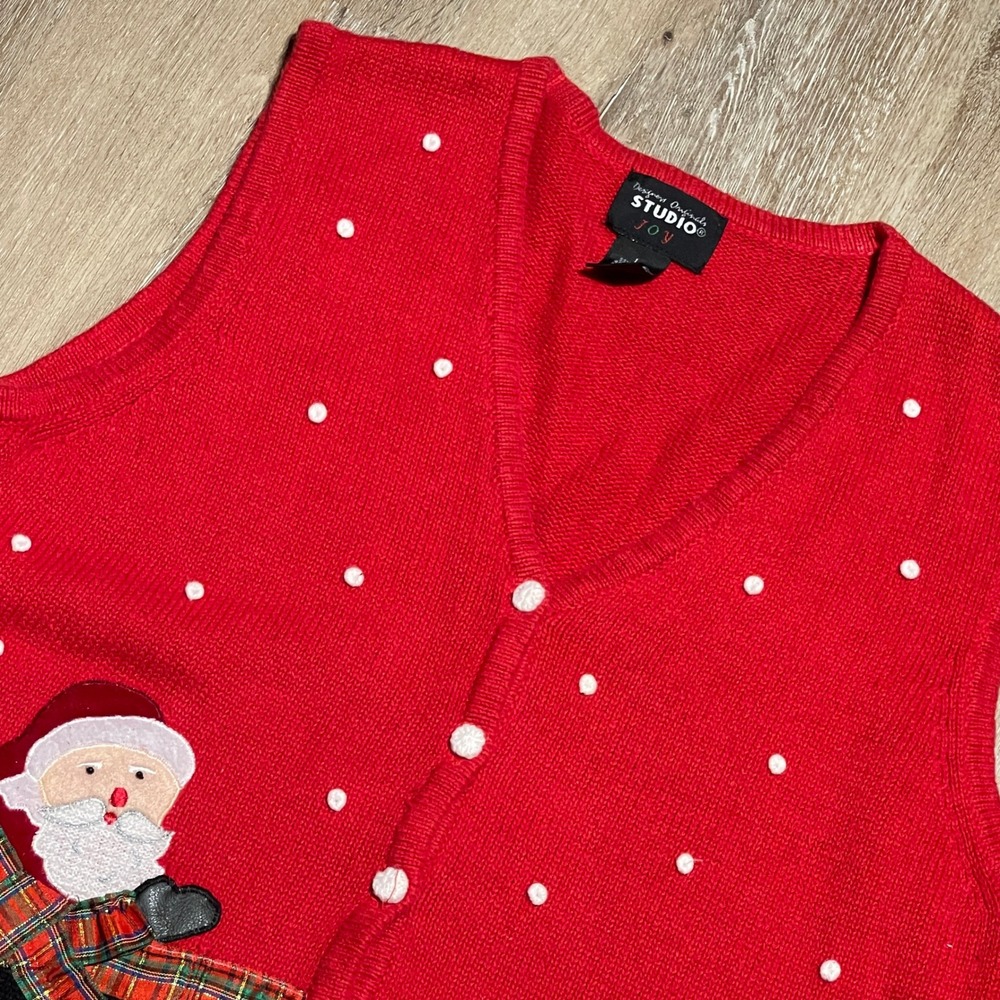 Vintage Christmas Vest‎ Studio Joy Santa Snowman Red White Polka Dot Large